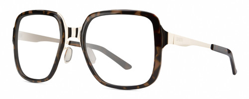 Profile View of Smith Optics Aveline Designer Progressive Lens Blue Light Blocking Eyeglasses in Tortoise Havana Brown Gold Unisex Square Full Rim Stainless Steel 55 mm