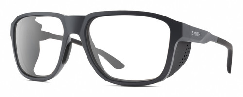 Profile View of Smith Optics Embark Designer Blue Light Blocking Eyeglasses in Matte Slate Grey Unisex Wrap Full Rim Acetate 58 mm
