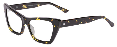 Profile View of SITO SHADES WONDERLAND Designer Reading Eye Glasses with Custom Cut Powered Lenses in Limeade Black Yellow Tortoise Ladies Cat Eye Full Rim Acetate 54 mm