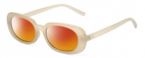 Profile View of Kendall+Kylie KK5153CE VANESSA Designer Polarized Sunglasses with Custom Cut Red Mirror Lenses in Milky Beige Crystal Ladies Oval Full Rim Acetate 54 mm