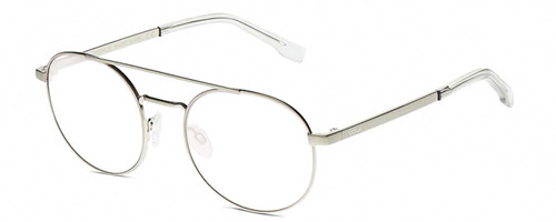 Profile View of BOLLE OVA Designer Blue Light Blocking Eyeglasses in Silver Clear Crystal Ladies Pilot Full Rim Metal 52 mm