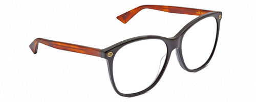 Profile View of Gucci GG0024S Designer Progressive Lens Blue Light Blocking Eyeglasses in Gloss Black Brown Havana Unisex Square Full Rim Acetate 58 mm