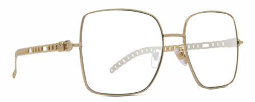 Profile View of Gucci GG0724S Designer Reading Eye Glasses with Custom Cut Powered Lenses in Shiny Gold Black Ladies Square Full Rim Metal 61 mm