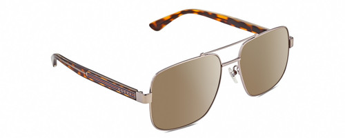 Profile View of Gucci GG0529S Designer Polarized Sunglasses with Custom Cut Amber Brown Lenses in Ruthenium Silver Tortoise Havana Unisex Pilot Full Rim Metal 60 mm