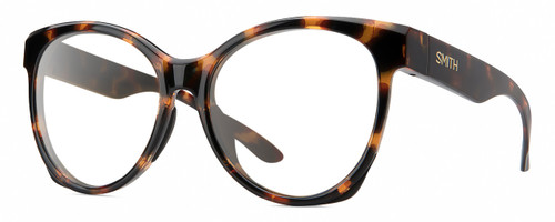 Profile View of Smith Optics Fairground-086 Designer Blue Light Blocking Eyeglasses in Dark Tortoise Havana Brown Amber Ladies Round Full Rim Acetate 55 mm