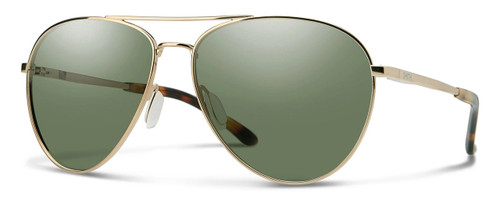 Profile View of Smith Optics Layback-J5G Unisex Aviator Sunglasses Gold Tortoise/Grey Green 60mm
