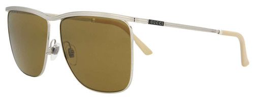 Profile View of GUCCI GG0821S-002 Unisex Square Designer Sunglass Silver Black Beige/Brown 62 mm