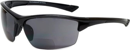 Profile View of Calabria Sport Wrap 202BF Bi-Focal Safety Glasses in GLOSS Black