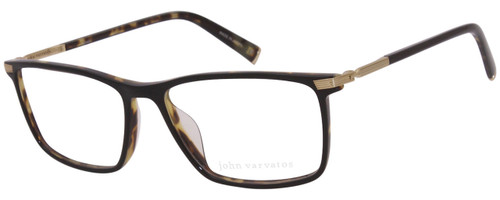 Profile View of John Varvatos V408 Designer Blue Light Blocking Eyeglasses in Gloss Brown Beige Demi Tortoise Havana Black Unisex Rectangular Full Rim Acetate 58 mm