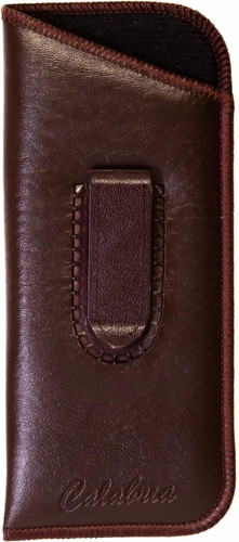 Image 1 of Wholesale Bulk Lot Calabria Slip-In Case w/Plastic Pocket Clip Faux Leather Felt Brown Men Women Eyeglass Pouch Sunglasses Holder