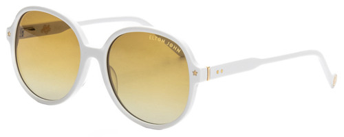 Profile View of Elton John DODGERS 1975 Unisex Designer Sunglass White/Amber Brown Gradient 59mm