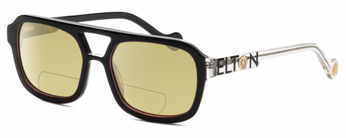 Profile View of Elton John HEADLINER Designer Polarized Reading Sunglasses with Custom Cut Powered Sun Flower Yellow Lenses in Gloss Black Clear Crystal Unisex Square Full Rim Acetate 53 mm