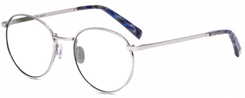 Profile View of Elton John CHOPIN 2 Designer Progressive Lens Blue Light Blocking Eyeglasses in Platinum Silver Blue Grey Unisex Round Full Rim Metal 50 mm