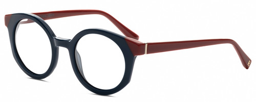 Profile View of Elton John GOGO 2 Designer Reading Eye Glasses with Custom Cut Powered Lenses in Blue Scarlet Red Unisex Hexagonal Full Rim Acetate 47 mm