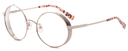 Profile View of Elton John HIPPIE Designer Progressive Lens Blue Light Blocking Eyeglasses in Silver White Pink Mosaic Pattern Unisex Round Full Rim Stainless Steel 54 mm
