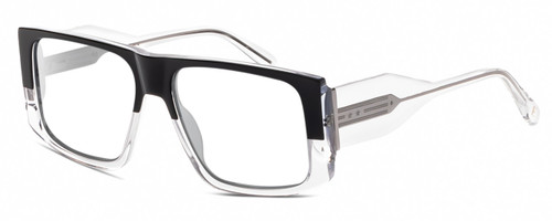 Profile View of Elton John LUCKY STAR 2 Designer Reading Eye Glasses with Custom Cut Powered Lenses in Black Fade Blue Grey Clear Crystal Unisex Square Full Rim Acetate 58 mm
