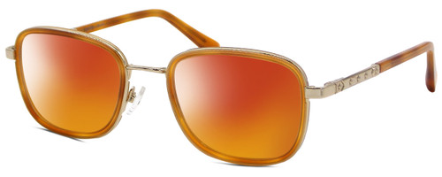 Profile View of Elton John TRIO Designer Polarized Sunglasses with Custom Cut Red Mirror Lenses in Amber Brown Crystal Gold Unisex Oval Full Rim Acetate 51 mm