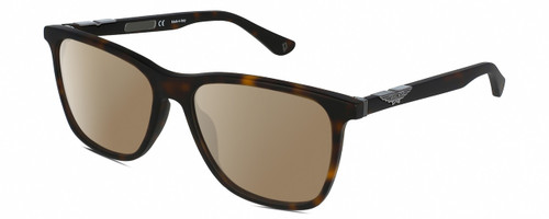 Profile View of Police SPL872 Designer Polarized Sunglasses with Custom Cut Amber Brown Lenses in Matte Tortoise Havana Brown Silver Unisex Square Full Rim Acetate 56 mm
