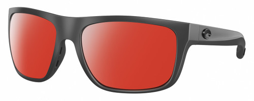 Profile View of Costa Del Mar Broadbill Designer Polarized Sunglasses with Custom Cut Red Mirror Lenses in Matte Gray Black Unisex Square Full Rim Acetate 61 mm