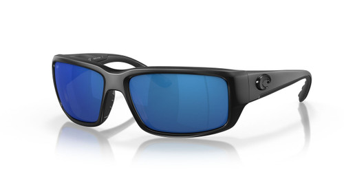 Profile View of Costa Del Mar Fantail Unisex Sunglasses in Black/Polarized Blue Mirror 580P 59mm