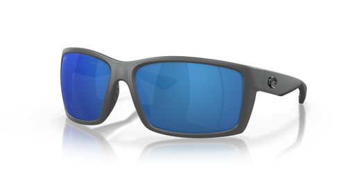 Profile View of Costa Del Mar Reefton Unisex Sunglass Gray Black/Polarized Blue Mirror 580P 64mm
