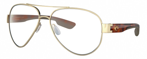 Profile View of Costa Del Mar South Point Designer Reading Eye Glasses in Brushed Gold Brown Tortoise Havana Unisex Pilot Full Rim Metal 59 mm