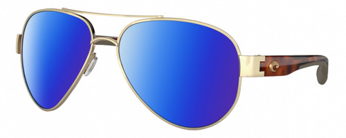 Profile View of Costa Del Mar South Point Designer Polarized Sunglasses with Custom Cut Blue Mirror Lenses in Brushed Gold Brown Tortoise Havana Unisex Pilot Full Rim Metal 59 mm