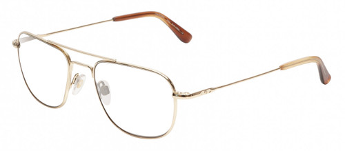 Profile View of American Optical Checkmate Designer Reading Eye Glasses in Shiny Gold Amber Brown Unisex Pilot Full Rim Metal 56 mm