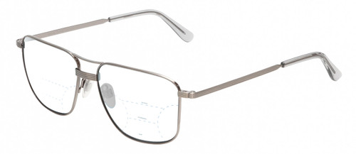 Profile View of American Optical Airman Designer Progressive Lens Blue Light Blocking Eyeglasses in Satin Pewter Grey Clear Unisex Pilot Full Rim Metal 56 mm