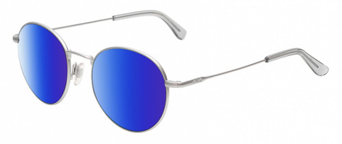 Profile View of American Optical AO-1002 Designer Polarized Sunglasses with Custom Cut Blue Mirror Lenses in Matte Silver Clear Unisex Round Full Rim Metal 51 mm