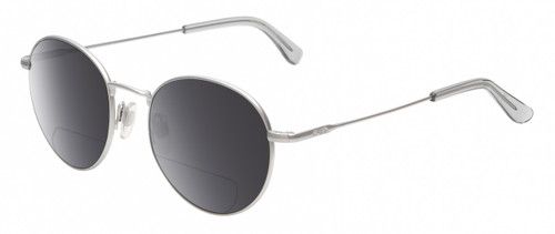 Profile View of American Optical AO-1002 Designer Polarized Reading Sunglasses with Custom Cut Powered Smoke Grey Lenses in Matte Silver Clear Unisex Round Full Rim Metal 51 mm