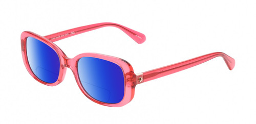 Profile View of Kate Spade DIONNA-035J Designer Polarized Reading Sunglasses with Custom Cut Powered Blue Mirror Lenses in Crystal Pink Ladies Butterfly Full Rim Acetate 52 mm