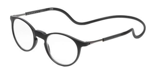 Profile View of Calabria SP04 Snap Magnetic Reading Glasses Black Front Connect Adjustable Temples Eyeglass Around Neck Hanging Readers