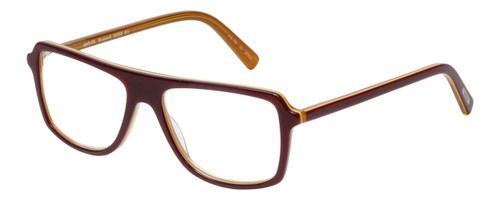 Profile View of Eyebobs Buzzed Designer Single Vision Prescription Rx Eyeglasses in Burgundy Red Layer Orange Crystal Unisex Square Full Rim Acetate 52 mm