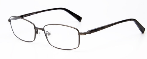 Profile View of John Varvatos V150-GUN Designer Bi-Focal Prescription Rx Eyeglasses in Antique Gun Metal Unisex Rectangle Full Rim Metal 56 mm