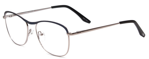 Profile View of Scott&Zelda SZ7451 Designer Bi-Focal Prescription Rx Eyeglasses in Matte Blue Gun Metal Silver Black Tips Unisex Classic Full Rim Metal 55 mm
