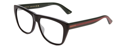 Profile View of GUCCI GG0926S Designer Bi-Focal Prescription Rx Eyeglasses in Gloss Black Red Stripe Green Gold Logo Mens Retro Full Rim Acetate 57 mm