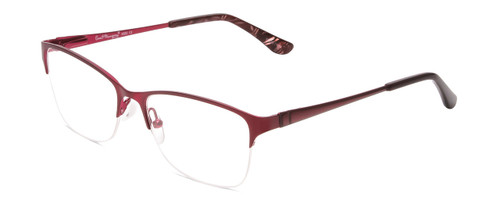 Profile View of Ernest Hemingway H4680 Designer Single Vision Prescription Rx Eyeglasses in Metallic Burgundy Red Clear Ladies Cateye Semi-Rimless Metal 52 mm