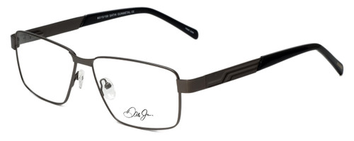 Profile View of Dale Earnhardt, Jr. DJ6816 Designer Progressive Lens Prescription Rx Eyeglasses in Satin GunMetal Silver Black Unisex Rectangular Full Rim Stainless Steel 60 mm