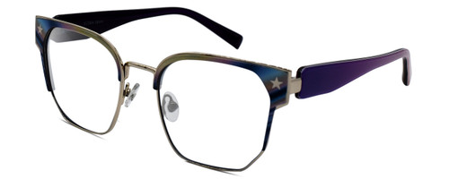 Profile View of Elton John SHERBET 2 Designer Single Vision Prescription Rx Eyeglasses in Blue Yellow Purple Pink Rainbow Multicolor Unisex Cat Eye Full Rim Metal 53 mm