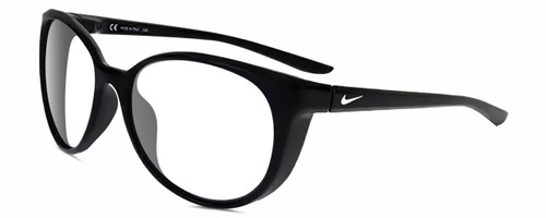 Profile View of NIKE ESSENCE CT8234 Designer Progressive Lens Prescription Rx Eyeglasses in Gloss Black White Unisex Oval Full Rim Acetate 56 mm