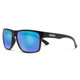 Profile View of Suncloud Mayor Polarized Sunglasses Unisex Square Acetate Classic Retro in Matte Black with Polar Blue Mirror