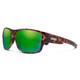 Profile View of Suncloud Range Polarized Sunglasses Unisex Square Acetate Classic Wrap in Matte Tortoise with Polar Green Mirror