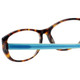 Close Up View of Eyebobs Hanky Panky Designer Reading Eye Glasses with Custom Left and Right Powered Lenses in Tortoise Brown Gold Crystal Blue Ladies Cateye Full Rim Acetate 52 mm
