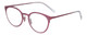 Profile View of Eyebobs Jim Dandy Designer Progressive Lens Blue Light Blocking Eyeglasses in Satin Fuchsia Pink Purple Unisex Round Full Rim Metal 50 mm with Blue Light Zone functionality illustration laid over the lens