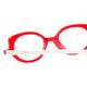 Close Up View of Eyebobs Peep Show Ladies Cateye Designer Reading Glasses Red White Marble 46 mm