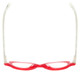 Top View of Eyebobs Peep Show Designer Reading Eye Glasses with Custom Left and Right Powered Lenses in Red Crystal White Marble Ladies Cateye Full Rim Acetate 46 mm