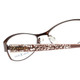 Close Up View of Lucky Brand Delilah Designer Reading Eye Glasses with Custom Cut Powered Lenses in Brown Lace Trellis Ladies Cateye Full Rim Metal 52 mm