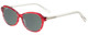 Profile View of Eyebobs CPA 2738-01 Designer Polarized Reading Sunglasses with Custom Cut Powered Smoke Grey Lenses in Red Crystal Ladies Cateye Full Rim Acetate 51 mm