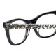 Close Up View of Eyebobs Florence 2746-00 Designer Reading Eye Glasses with Custom Cut Powered Lenses in Black Crystal Ladies Cateye Full Rim Acetate 47 mm